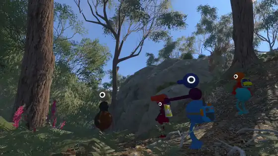 Big Walk character waving arms to communicate when voice chat is restricted in a puzzle room